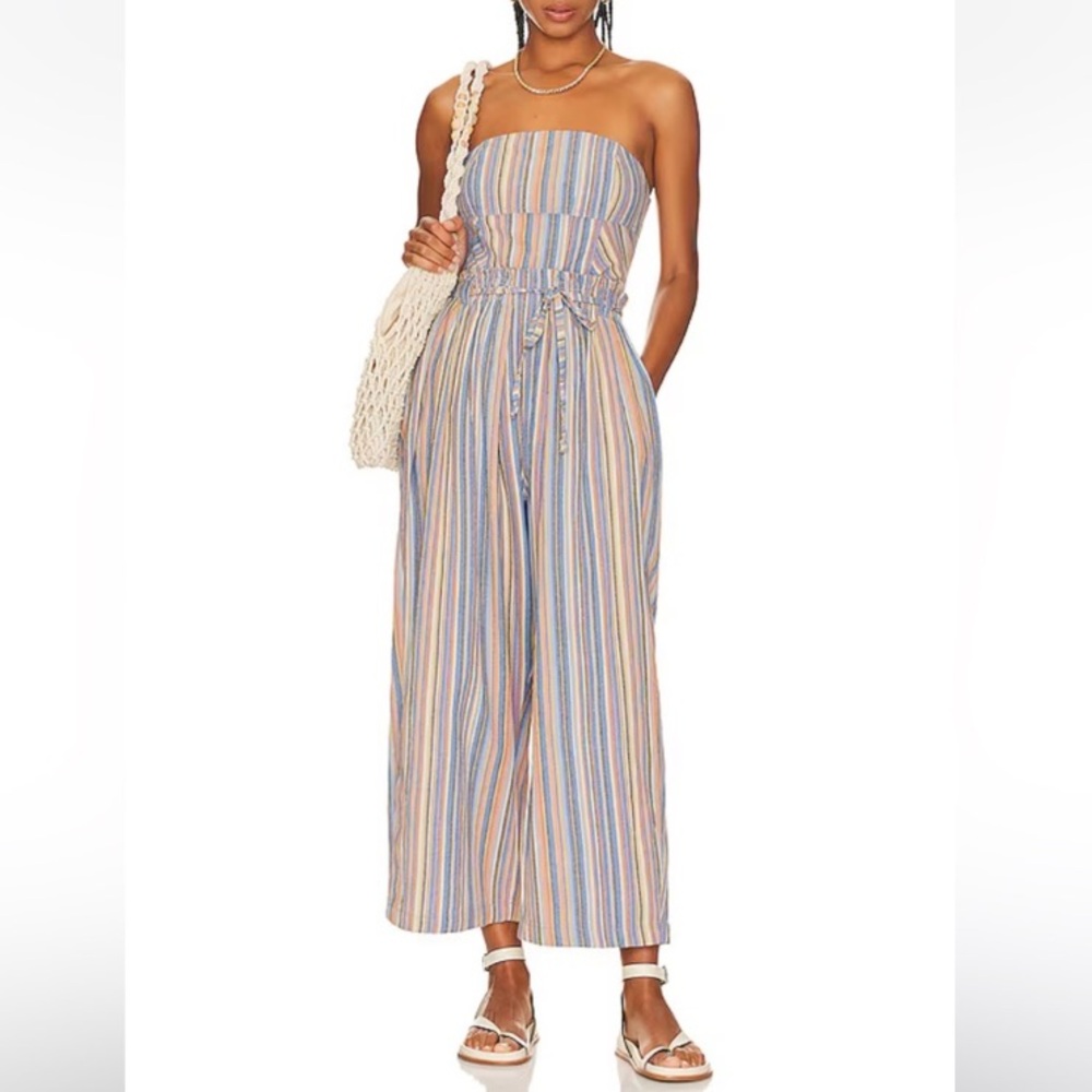 Free People Strapless Multi-Color Striped Jumpsuit